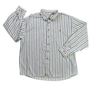 Fieldmaster Shirt Mens XL Striped Blue White Button Up Cotton Canvas Vintage